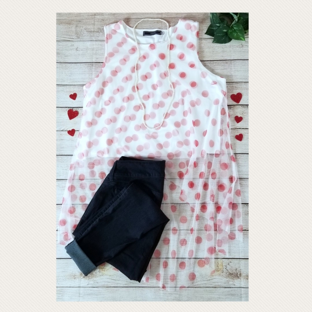 Sz L/XL High Low Polk Dot Tulle Tank Top